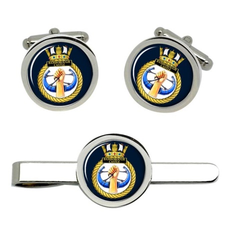 HMS Bamborough Castle, Royal Navy Cufflink and Tie Clip Set