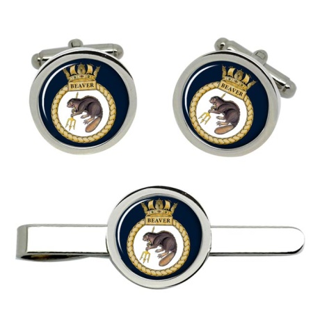 HMS Beaver, Royal Navy Cufflink and Tie Clip Set