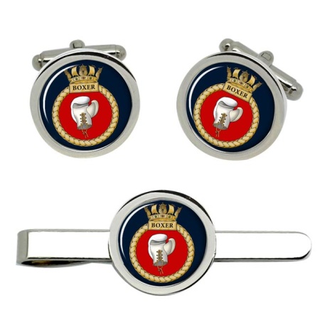 HMS Boxer, Royal Navy Cufflink and Tie Clip Set