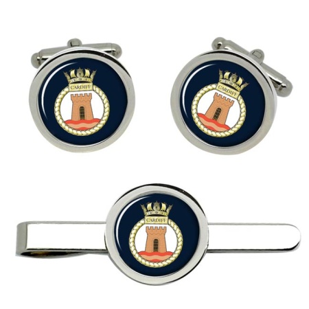 HMS Cardiff, Royal Navy Cufflink and Tie Clip Set