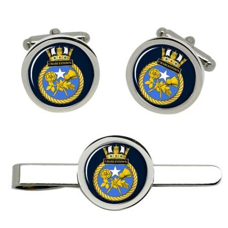 HMS Charlestown, Royal Navy Cufflink and Tie Clip Set