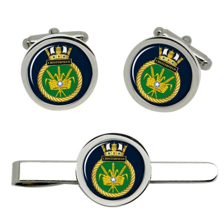 HMS Chesterfield, Royal Navy Cufflink and Tie Clip Set