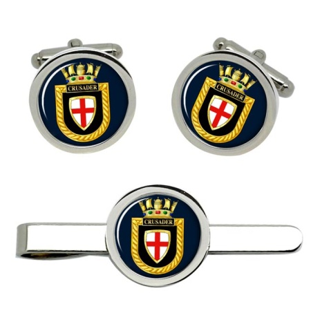 HMS Crusader, Royal Navy Cufflink and Tie Clip Set