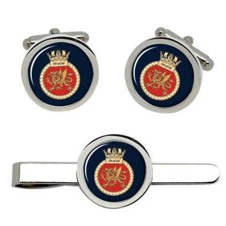 HMS Dragon, Royal Navy Cufflink and Tie Clip Set