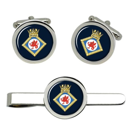 HMS Drake, Royal Navy Cufflink and Tie Clip Set