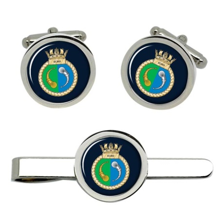 HMS Echo, Royal Navy Cufflink and Tie Clip Set