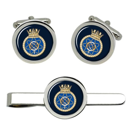 HMS Explorer, Royal Navy Cufflink and Tie Clip Set