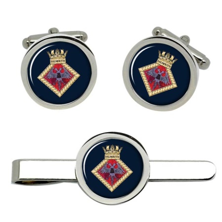 HMS Falmouth, Royal Navy Cufflink and Tie Clip Set