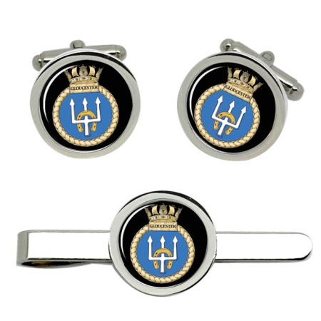 HMS Gloucester, Royal Navy Cufflink and Tie Clip Set