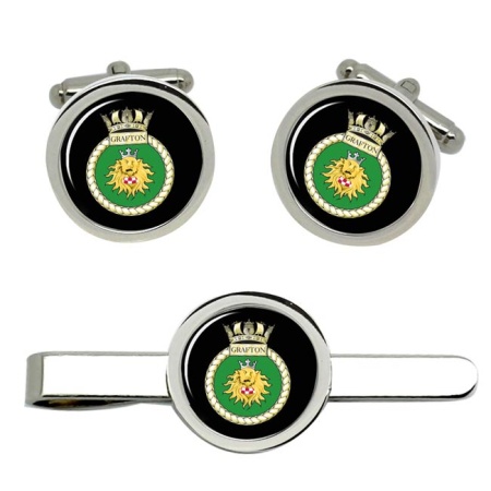 HMS Grafton, Royal Navy Cufflink and Tie Clip Set