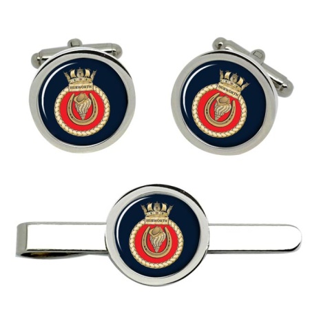 HMS Hurworth, Royal Navy Cufflink and Tie Clip Set