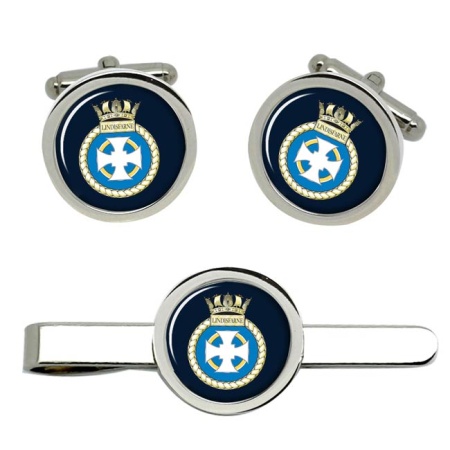 HMS Lindisfarne, Royal Navy Cufflink and Tie Clip Set