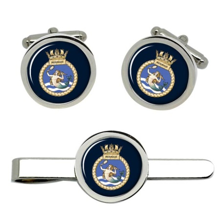 HMS Mermaid, Royal Navy Cufflink and Tie Clip Set