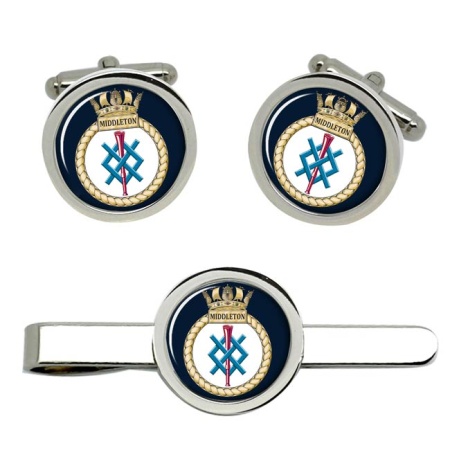 HMS Middleton, Royal Navy Cufflink and Tie Clip Set