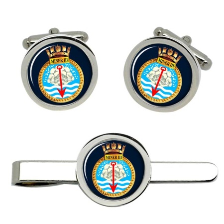 HMS Miner III, Royal Navy Cufflink and Tie Clip Set