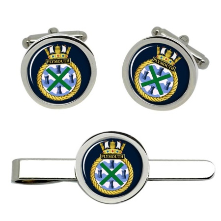 HMS Plymouth, Royal Navy Cufflink and Tie Clip Set