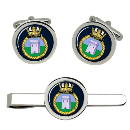 HMS Portchester Castle, Royal Navy Cufflink and Tie Clip Set