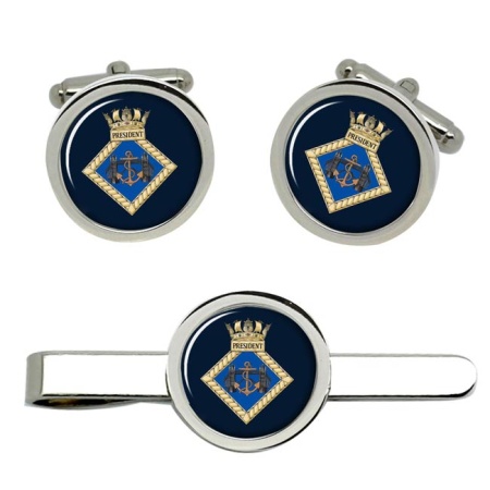 HMS President, Royal Navy Cufflink and Tie Clip Set