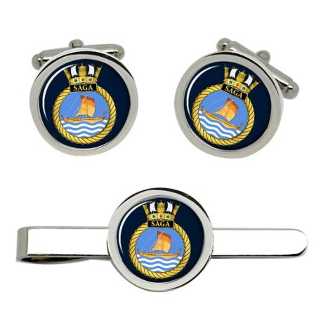 HMS Saga, Royal Navy Cufflink and Tie Clip Set