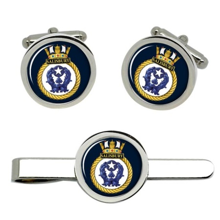 HMS Salisbury, Royal Navy Cufflink and Tie Clip Set