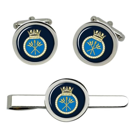 HMS Sceptre, Royal Navy Cufflink and Tie Clip Set