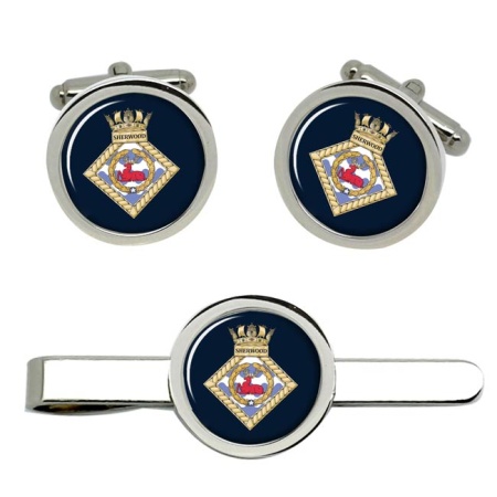 HMS Sherwood, Royal Navy Cufflink and Tie Clip Set