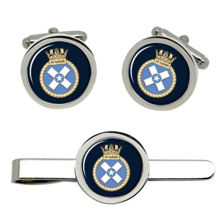 HMS St Albans, Royal Navy Cufflink and Tie Clip Set