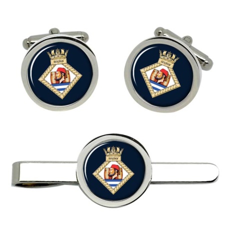 HMS Sultan, Royal Navy Cufflink and Tie Clip Set