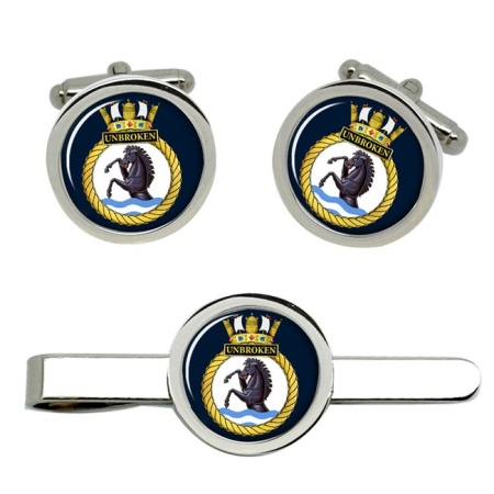 HMS Unbroken, Royal Navy Cufflink and Tie Clip Set