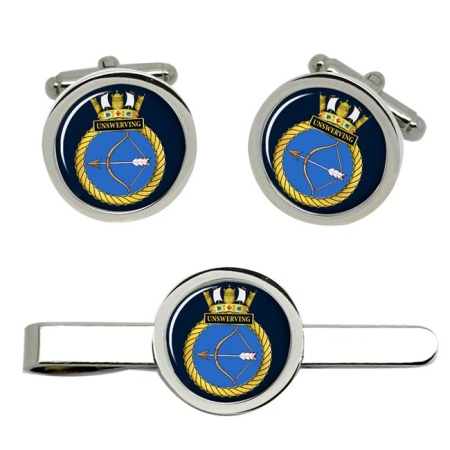 HMS Unswerving, Royal Navy Cufflink and Tie Clip Set