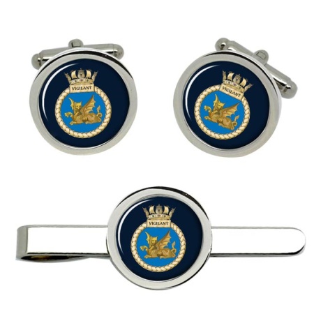 HMS Vigilant, Royal Navy Cufflink and Tie Clip Set