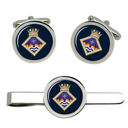 HMS Wildfire, Royal Navy Cufflink and Tie Clip Set