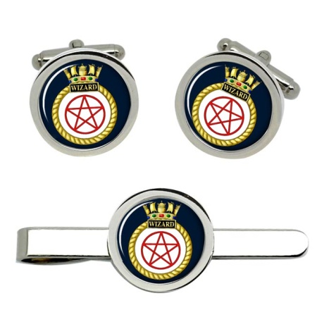 HMS Wizard, Royal Navy Cufflink and Tie Clip Set