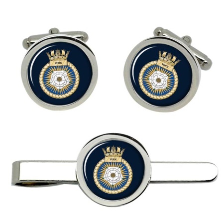 HMS York, Royal Navy Cufflink and Tie Clip Set